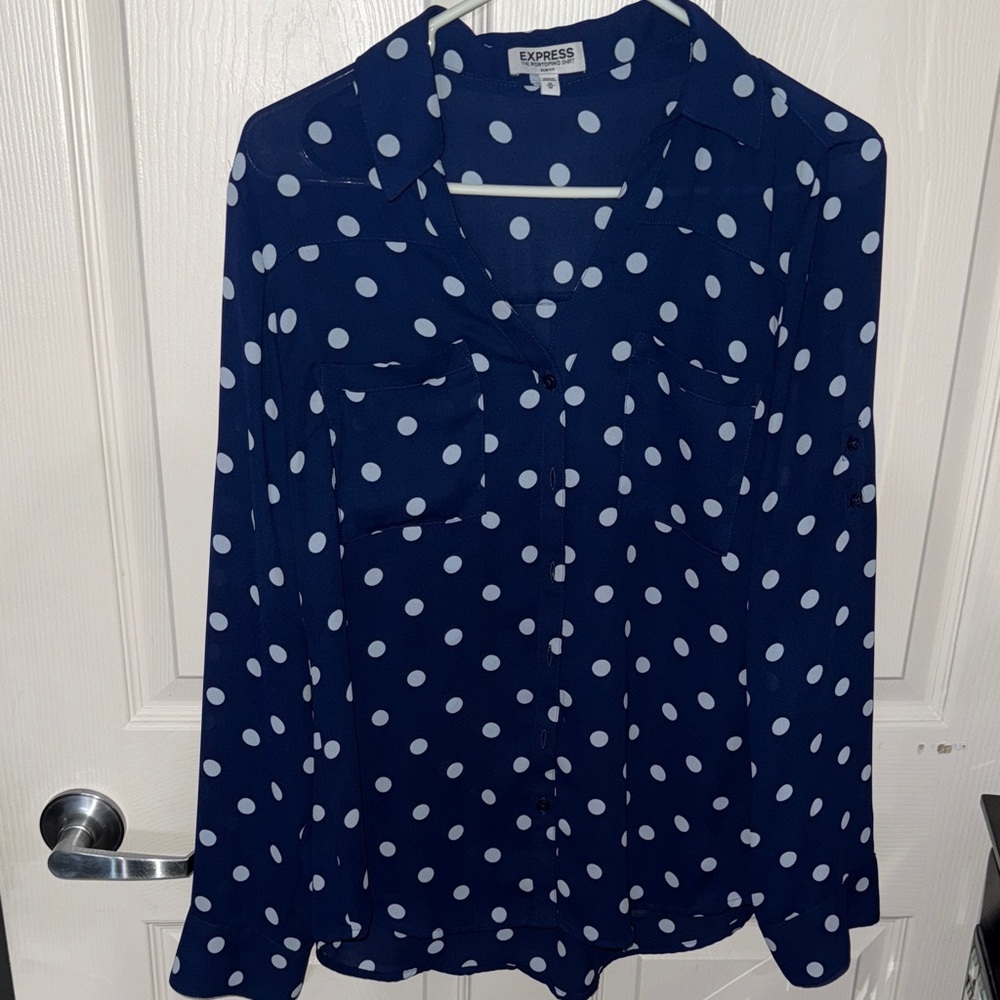 Express Dark Blue Polka Dot Blouse